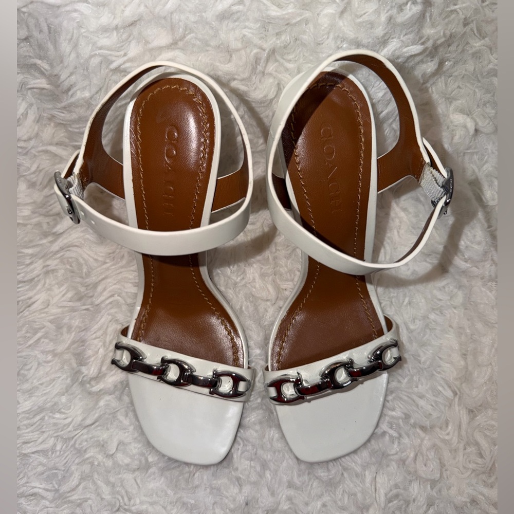 Coach "Bonnie" Slingback Patent Leather White Heeled Sandal sz 8 - Picture 5 of 14